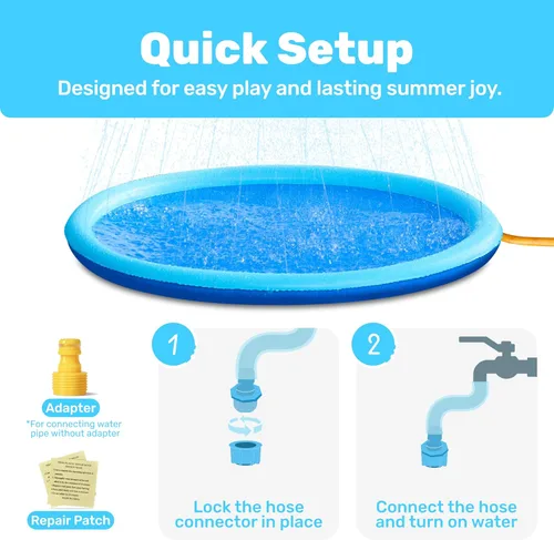 Miniatura 4 de SLOOSH Tapete antideslizante de 60 pulgadas para salpicaduras, juguetes de agua para exteriores, tapete de juego para niños y perros, regadera Azul
