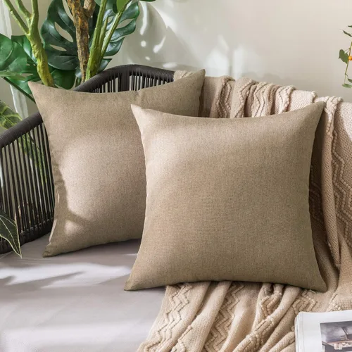 MIULEE Paquete de 2 fundas de almohada decorativas para exteriores, impermeables, sólidas, de lino sintético, para jardín, granja, patio, tienda de
