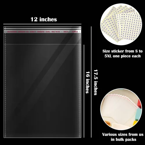 Miniatura 2 de Bolsas de celofán resellables grandes de 12 x 16 pulgadas, 200 unidades, bolsa transparente autosellante para productos de embalaje autoadhesiva