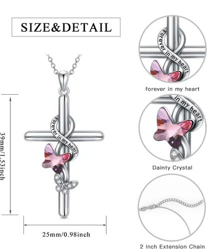 Miniatura 2 de Flpruy Collar de cruz para mujer, plata de ley 925, collar con texto en inglés "I Love You", joyería religiosa con caja de regalo para madre e hija
