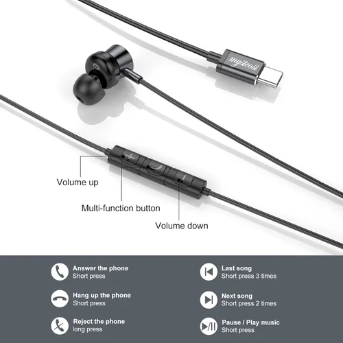 Miniatura 3 de Auriculares USB C con cable, auriculares intrauditivos para iPhone 16 15 Pro/iPad Pro/Samsung Galaxy S25/S24/S23 Ultra con micrófono, auriculares