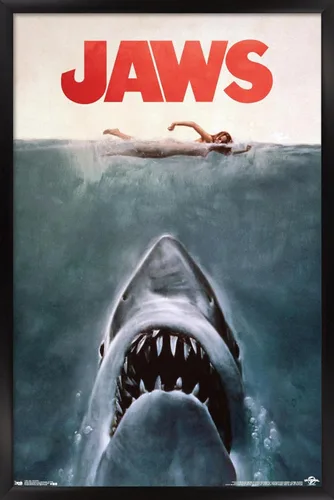 Trends International Jaws - Póster de pared de una hoja, 22.375 x 34 pulgadas, versión con marco negro