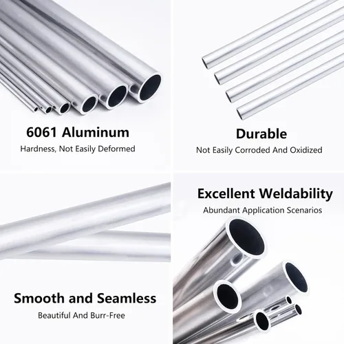 Miniatura 3 de 6061 Tubo de Aluminio, Tubo Redondo Liso de Aluminio de 3/4" de Diámetro Exterior, Pared de 0.08" x 12" de Longitud, Tubo Recto de Metal