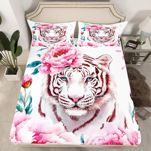 Miniatura 14 de Erosebridal Juego de cama de caballo para niñas, niños y parejas, sábana bajera ajustable de caballos blancos y negros, tamaño individual, diseño