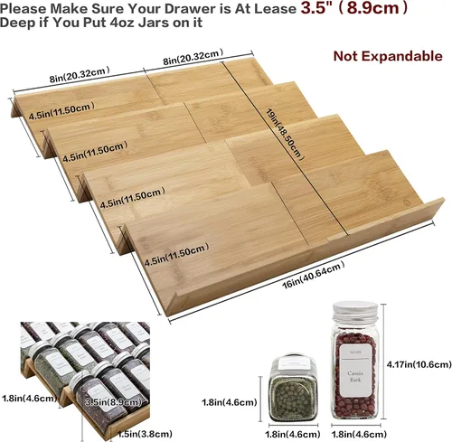Miniatura 4 de Organizador de cajones de bambú para especias, juego de 8 piezas, 8 pulgadas o 16 pulgadas de ancho