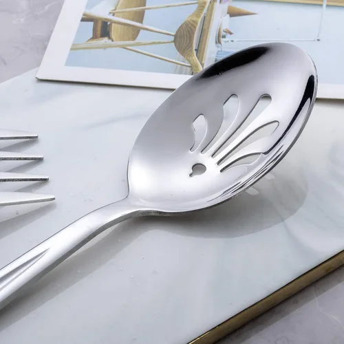 Miniatura 5 de GoGeiLi Juego de servicio de acero inoxidable, 3 cucharas grandes y 3 cucharas ranuradas, juego de catering de 9.5 pulgadas para fiestas, banquetes