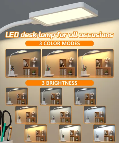 Miniatura 2 de Lámpara de Escritorio, Lámparas de Escritorio LED para Oficina en Casa con 2 Puertos de Carga USB/Toma de Corriente/Organizador, Lámpara