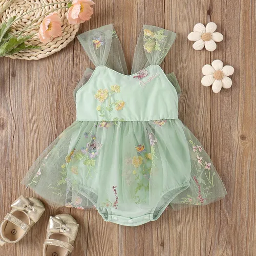 Miniatura 3 de IDOPIP Conjunto de 2 piezas para bebé recién nacido, con diadema, bordado de flores, tutú, princesa, fiesta de cumpleaños, conjunto de ropa