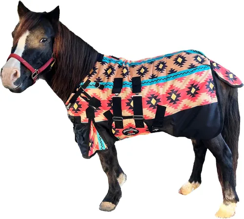 Miniatura 4 de 44" 1200D Manta de invierno para miniatura, caballo destetado, poni, burro 51977B Tela escocesa turquesa