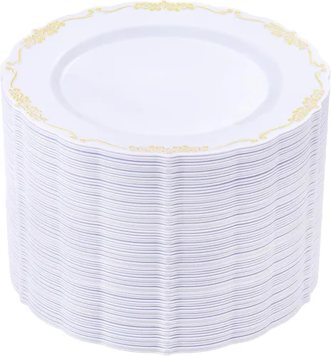 Miniatura 28 de DaYammi 60 piezas de platos de plástico transparente dorado elegantes platos desechables transparentes resistentes premium de 10.25 pulgadas