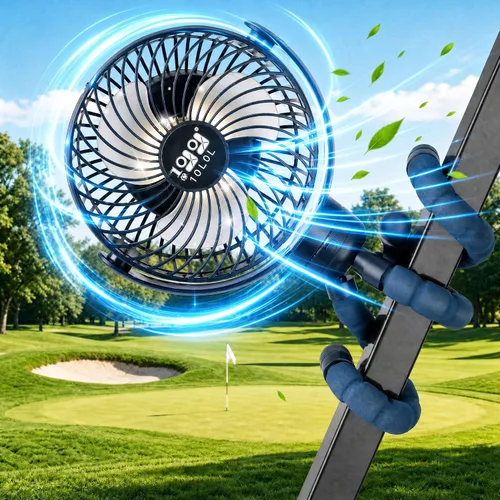 Miniatura 10 de 10L0L Ventilador magnético para carrito de golf recargable, 10000 mAh N54 Ventilador de enfriamiento portátil con 3 velocidades, cabezal giratorio