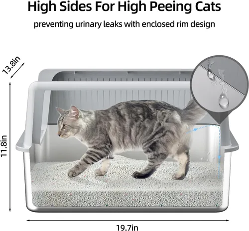 Miniatura 3 de Caja de arena de acero inoxidable para gatos con tapa, XL, 19.7 pulgadas de largo x 13.8 pulgadas de ancho x 11.8 pulgadas de alto, caja de arena