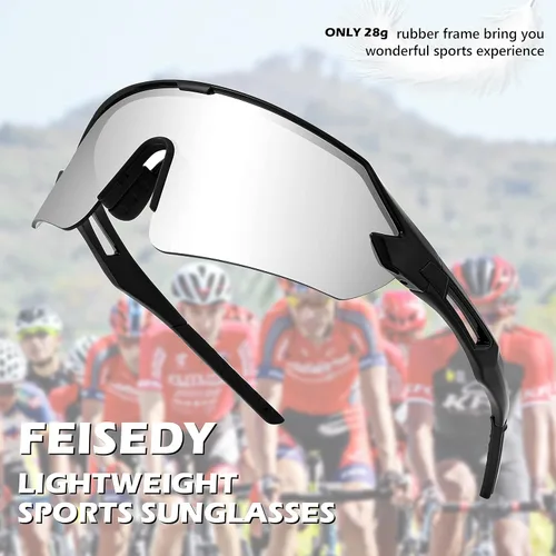 Miniatura 4 de FEISEDY Gafas de sol deportivas para hombres y mujeres, protección UV400 al aire libre, ciclismo, conducción, pesca, B2987 004 Negro Lente Espejo