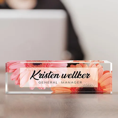 Miniatura 5 de Placa de nombre de escritorio personalizada, placa de nombre de acrílico de margarita africana de alta calidad, placa de nombre personalizada