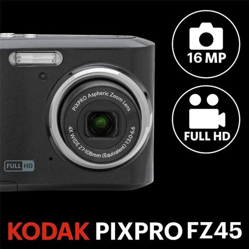 Miniatura 2 de KODAK PIXPRO FZ45-BK - Cámara digital de 16 MP con zoom óptico 4X de 1.063 in de gran angular 1080P, video Full HD de 2.7 pulgadas, cámara LCD