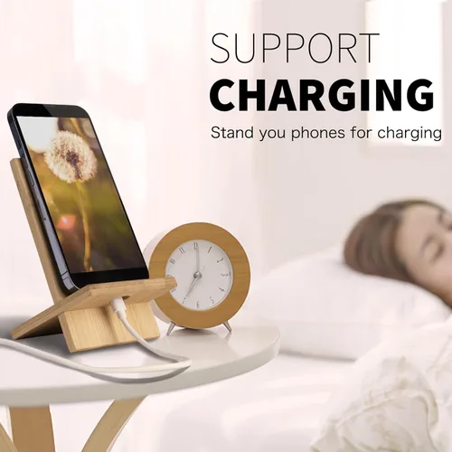 Miniatura 4 de Healfyya Soporte para tableta de bambú - Soporte plegable ajustable para iPad con puerto de carga para escritorio o cocina
