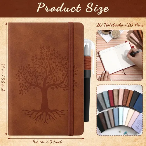 Miniatura 2 de Estune Tree Cuadernos Pequeños de Cuero con Soporte para Bolígrafo, Cuadernos de Bolsillo de Tapa Dura, Cuadernos Temáticos Bonitos con Rayas