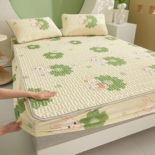 Miniatura 11 de FCLDESHOP Sábanas de bolsillos profundos, sábana bajera con estampado de látex fresco grueso de verano, protector de colchón de animé de dibujos