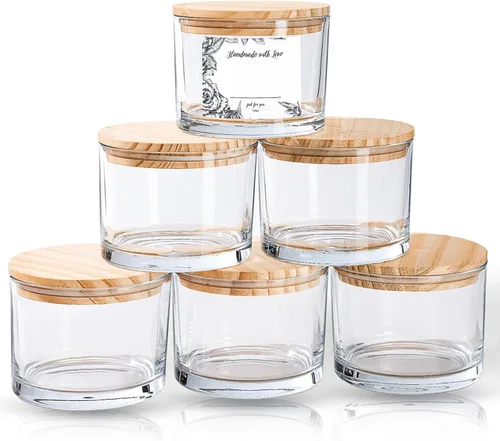 Paquete de 6 tarros de vela de vidrio con tapas (16 onzas, transparentes) – Tarros de vela grandes para hacer velas de 3 mechas – Contenedores