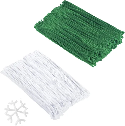 Cuttte 600 limpiadores de tuberías artesanales, tallos de felpilla verde oscuro, limpiadores de pipas blancas para decoraciones de bricolaje y