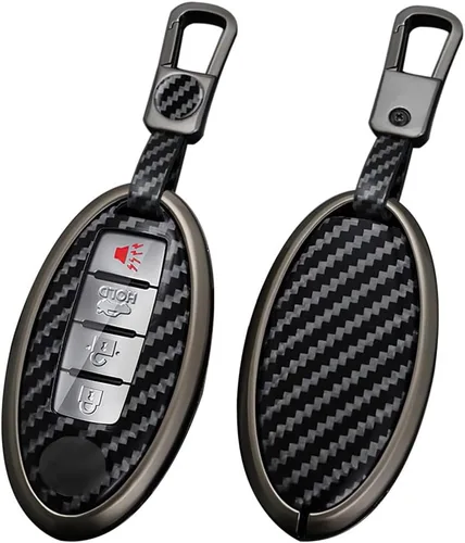 Miniatura 11 de ontto Funda para llave de automóvil compatible con llavero Nissan, carcasa de metal con textura de carbono, compatible con llave remota Infiniti