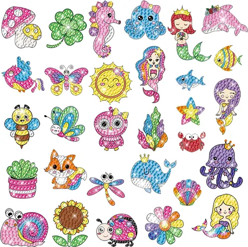 Miniatura 9 de ACSAUMMY Kits de Pegatinas de Pintura de Arte de Diamante para Niños, 36 piezas de Lindas Pegatinas de Pintura de Arte de Diamante 5D Pegatinas