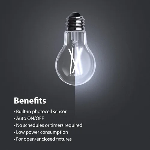 Miniatura 4 de Feit Electric Bombilla LED integrada con sensor de atardecer a amanecer, filamento transparente A19 con una bombilla de base media E26, equivalente