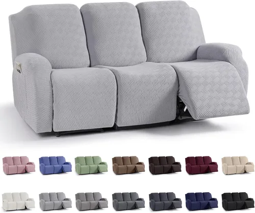 Miniatura 22 de KinCam Fundas para sillón reclinable, fundas elásticas para sillas reclinables, fundas para sofá reclinable de jacquard a rayas, protectores