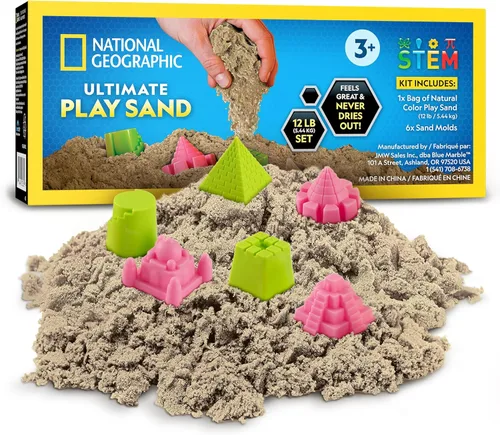 Miniatura 10 de National Geographic Moon Sand - 24 libras de arena de juego con moldes de castillo (natural) - Una actividad sensorial divertida y sin ensuciar