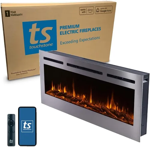 Miniatura 14 de Touchstone Sideline Deluxe - Chimenea eléctrica inteligente dorada, 60 pulgadas de ancho, habilitada para Alexa/WiFi, empotrada en pared, 5 ajustes