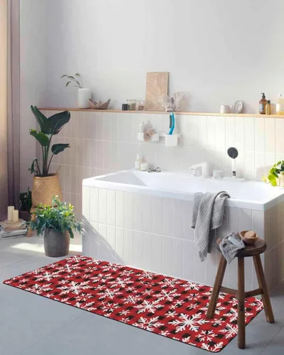 Miniatura 4 de Tapete de baño de copos de nieve de Navidad para bañera, antideslizante, de secado rápido y absorbente, tierra de diatomeas, fregadero de ducha