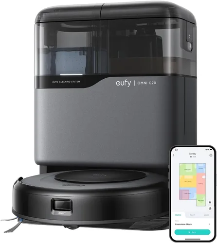 eufy Robot aspirador Omni C20, robot aspirador y trapeador, auto vaciado, lavado automático de trapeador y secado automático para limpieza manos