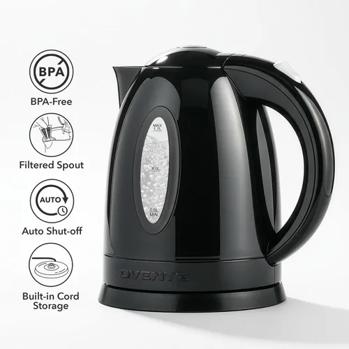 Miniatura 3 de OVENTE Hervidor Eléctrico, 1.7L Calentador de Agua de Ebullición Rápida para Café o Té, Libre de BPA con Indicador de Nivel de Agua, Apagado