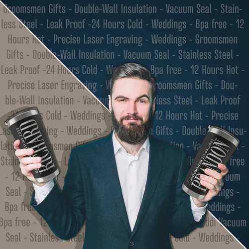 Miniatura 7 de Regalos de padrinos de boda, vaso personalizado con inicial grabada, nombre y título, 20 onzas, 3 colores, vaso de acero inoxidable de doble pared