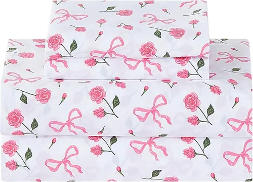 Miniatura 17 de Softan Sábanas de flores naranjas para cama de tamaño King, sábanas estampadas con estampado floral – Sábanas bajeras de microfibra suave