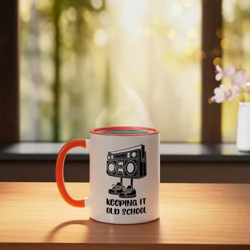 Miniatura 3 de Keeping It Old School 80s 90s Retro Cassette Radio Ceramic Mug, Orange/White