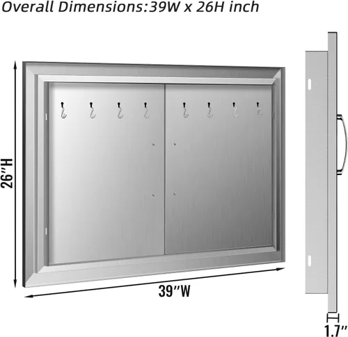 Miniatura 2 de Puerta de acceso para barbacoa de 39 pulgadas de ancho x 26 pulgadas de alto, puertas dobles de acero inoxidable, resistentes a la intemperie