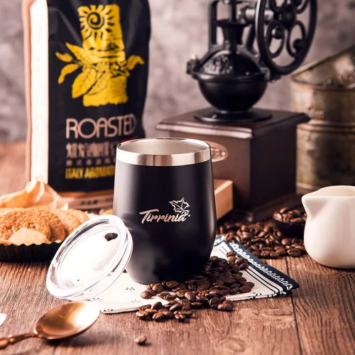 Miniatura 7 de Tirrinia Vaso de vino aislado sin tallo con tapa, 12 onzas, de acero inoxidable, doble pared, de metal, reutilizable, vaso de vino y champán