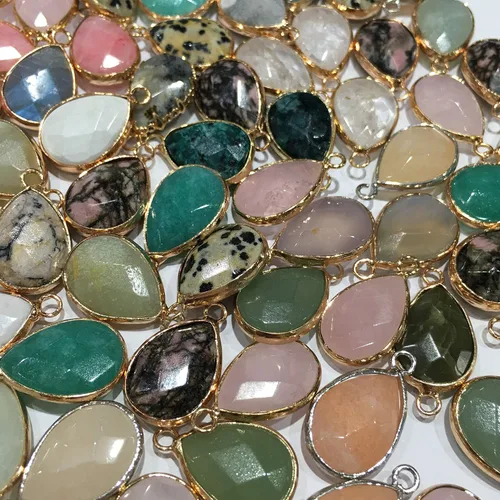 Miniatura 2 de LE SKY 10 colgantes de piedra natural con forma de gota de agua facetada, cuarzo rosa, chakra, curación, piedra de cristal rosa, dijes colgantes