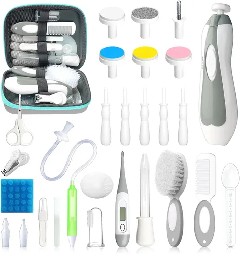 Miniatura 10 de Kit de cuidado de la salud y aseo del bebé, kit portátil 21 en 1 para bebés esenciales con cepillo de alivio de gas, peine aspirador nasal
