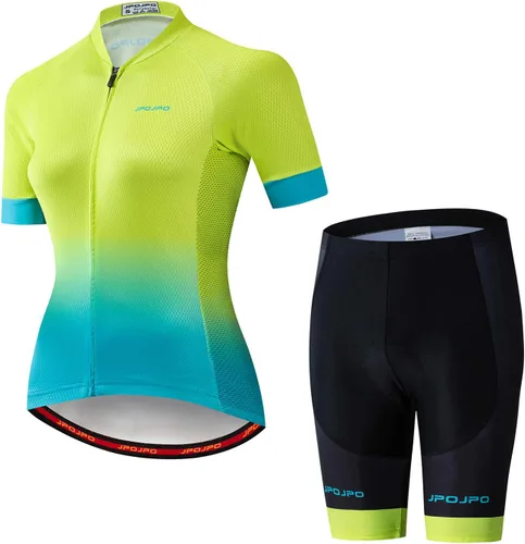 Miniatura 36 de Camiseta de ciclismo para mujer, manga corta y pantalones cortos de ciclismo acolchados para verano