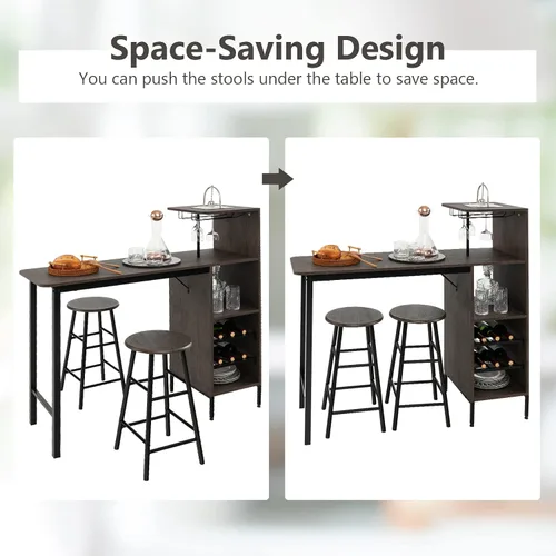 Miniatura 5 de GOFLAME Juego de mesa de bar para 2, juego de mesa de comedor de altura de mostrador con estantes, portavasos y estante para vino, juego de mesa
