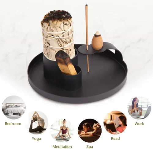 Miniatura 8 de Soporte de incienso 4 en 1, soporte para quemador de salvia, quemador de palo santo, bandeja de captura de cenizas de 5.47 pulgadas, soporte
