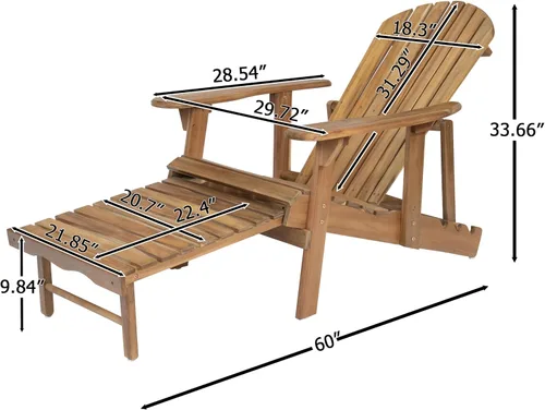 Miniatura 6 de Sillas Adirondack plegables teñidas naturales, sillas de terraza al aire libre, sillas de patio, con reposapiernas extensible para piscina, Teñido