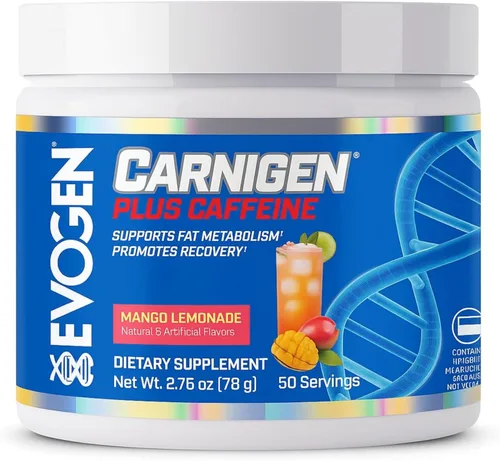 Evogen Carnigen Plus Caffeine - Polvo de carnitina premium | Apoya el metabolismo de las grasas y promueve la recuperación | Matriz de suplemento de