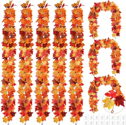 Fovths Guirnalda de hojas de arce de otoño, 8 piezas, 5.8 pies, guirnalda de follaje artificial para otoño, guirnalda de vid colgante de otoño,