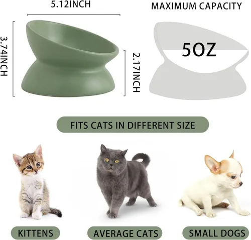 Miniatura 3 de Cuenco elevado de cerámica para gatos, cuencos de comida para gatos inclinados, de cerámica, apto para bigotes, antivómitos y reduce la carga