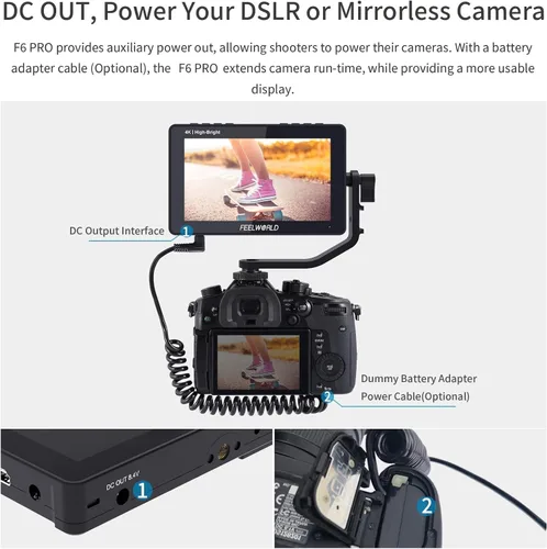Miniatura 6 de FEELWORLD F6 Pro +Batería +Estuche de transporte Monitor de campo para cámara DSLR de 5.5 pulgadas 1600 nits de alta luminosidad con pantalla