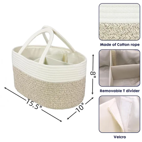 Miniatura 16 de Organizador de pañales para bebé con cuerda de algodón para niña o niño, cesta de almacenamiento portátil para guardería, bolsa de transporte