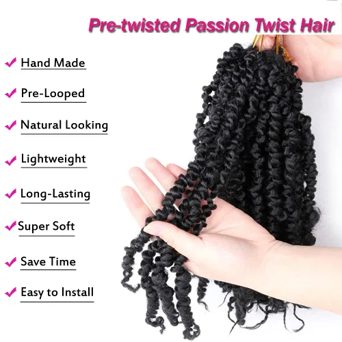 Miniatura 2 de 8 paquetes de extensiones de cabello sintético pretrenzado y prerrizado de ganchillo de 10 pulgadas, 96 hebras (1B#)